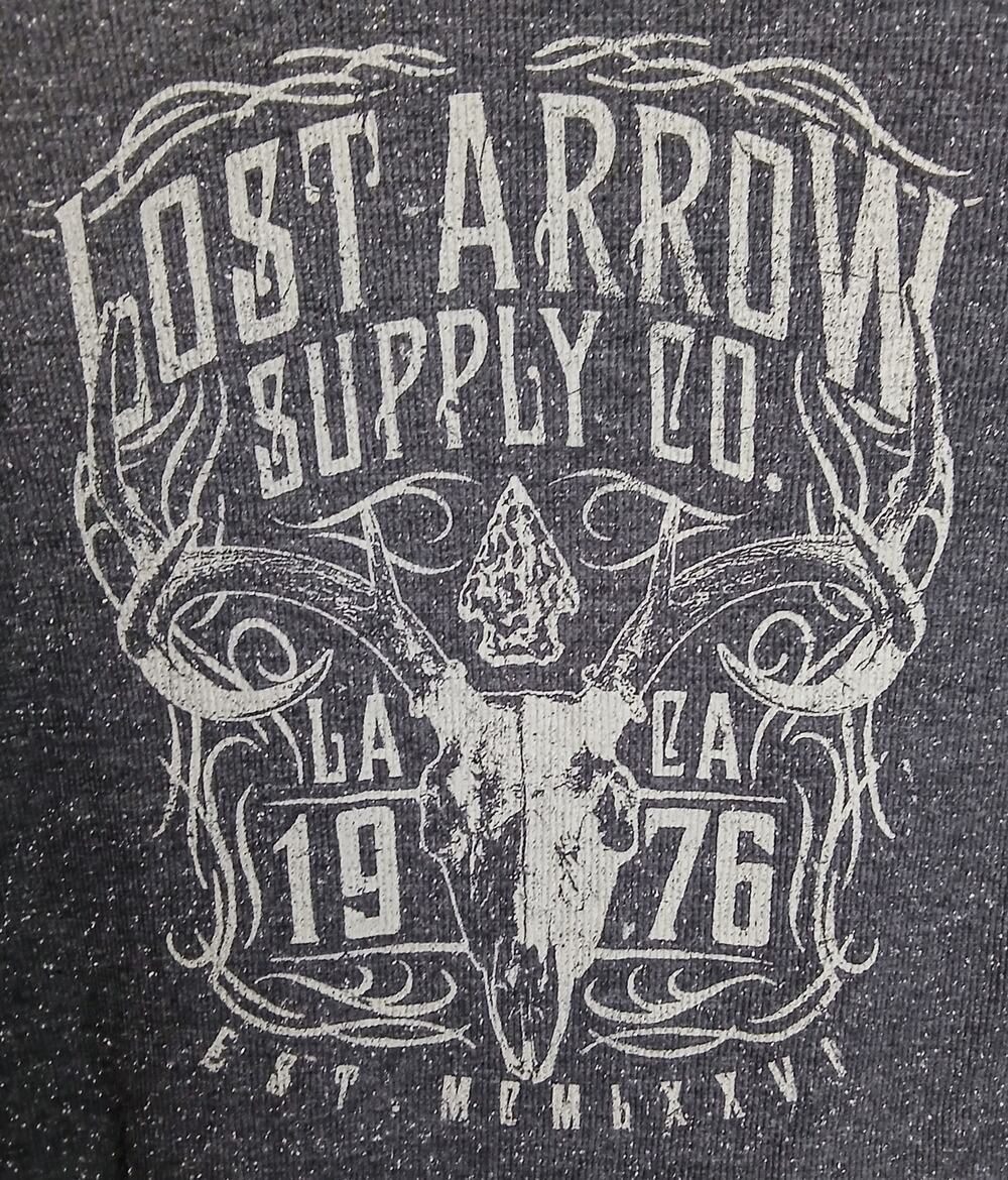 Faded Glory Men Waffle Knit Thermal Long Sleeve Graphic Tee Gray Buck Skull